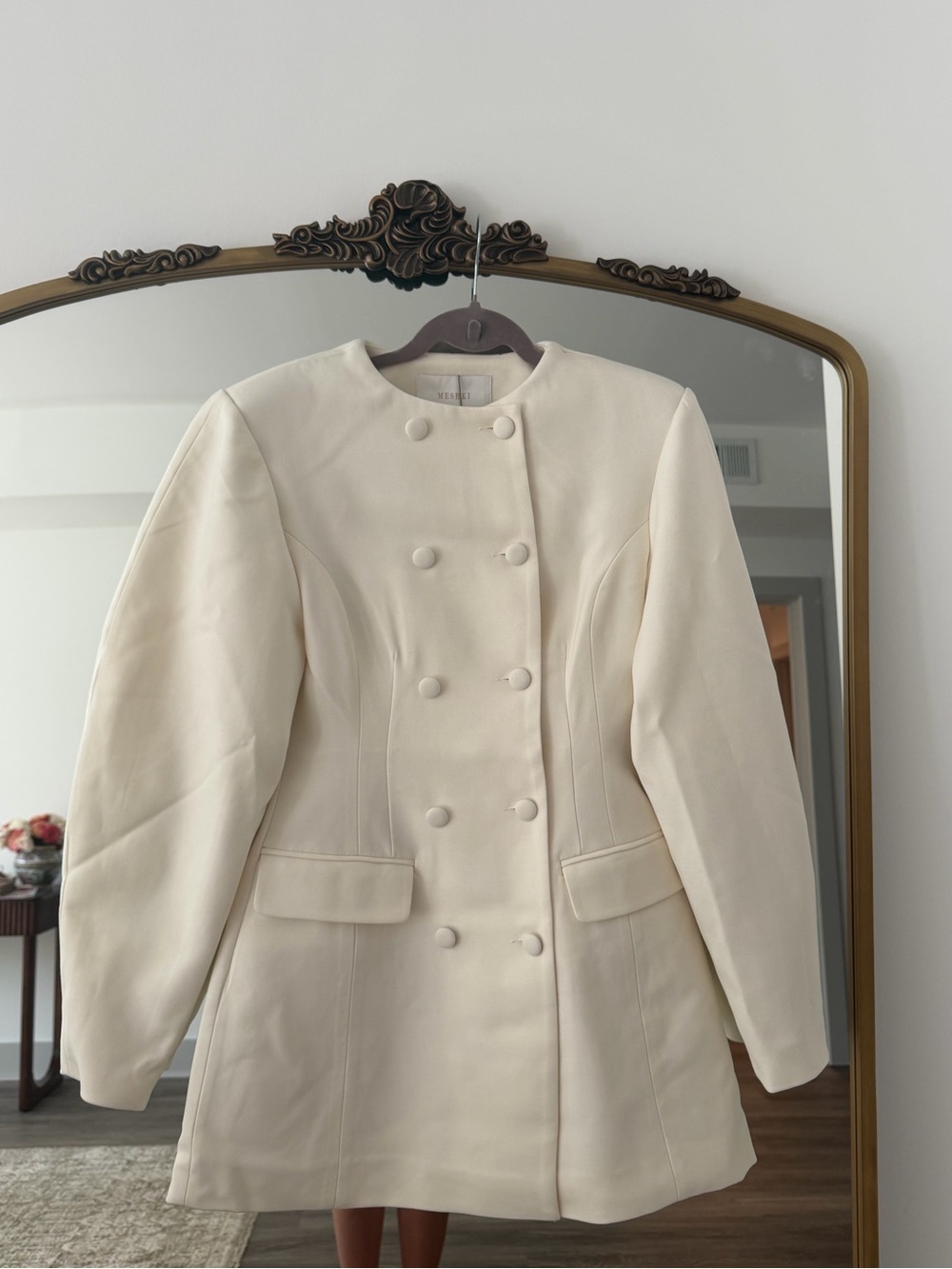 Meshki Cream Double-Breasted Pea Coat